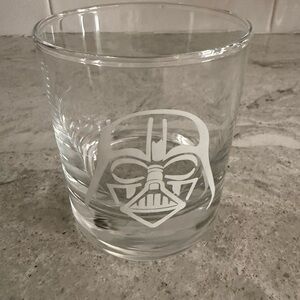 Clear Glass Tumbler with White Etched Character Design